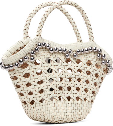 Дамска чанта OSOI Braided Handle Woven Lip Bag with Silver-Toned Beads Бяло | 25SB06004292, 1