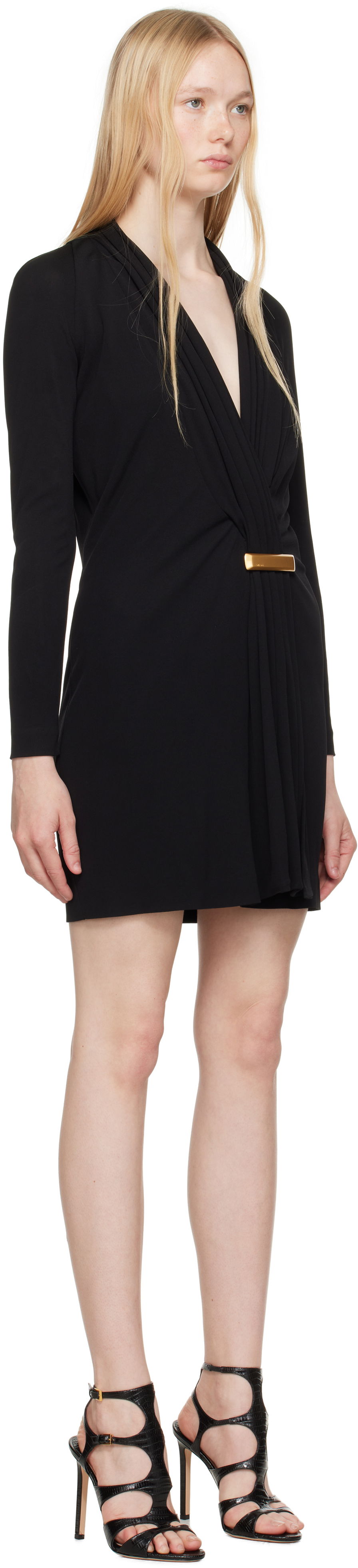 Pокля Tom Ford TOM FORD V-Neck Long Sleeve Cocktail Minidress Черно | ABJ835-JEX131, 1