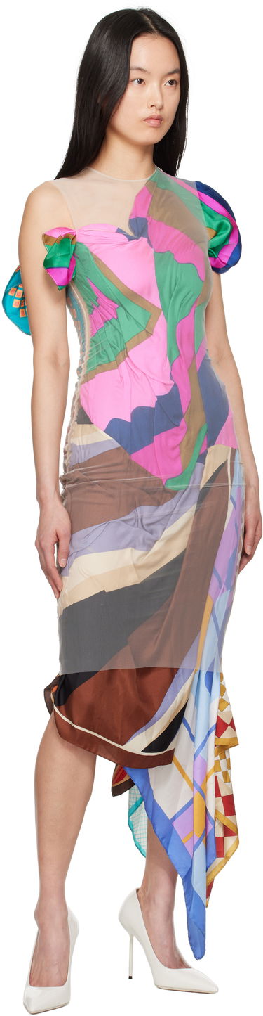 Pокля Marine Serre Marine Serre Regenerated Silk Scarves Fitted Maxi Dress Многоцветен | WDR330A UWOV0028, 3