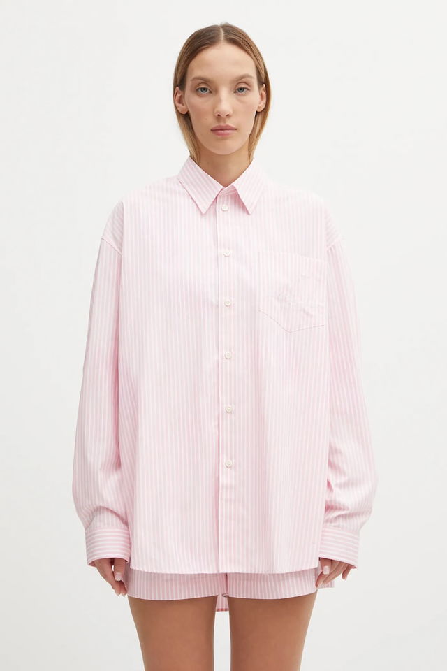 Sporty & Rich Eden Script Oversized Relaxed Cotton Shirt with Classic Collar