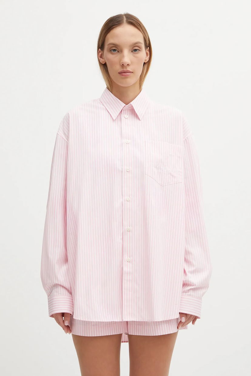 Риза Sporty & Rich Sporty & Rich Eden Script Oversized Relaxed Cotton Shirt with Classic Collar Многоцветен | SI00760673ST64