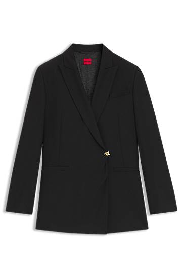 Яке BOSS Regular-fit waisted blazer with wrap front Черно | 50547195, 0