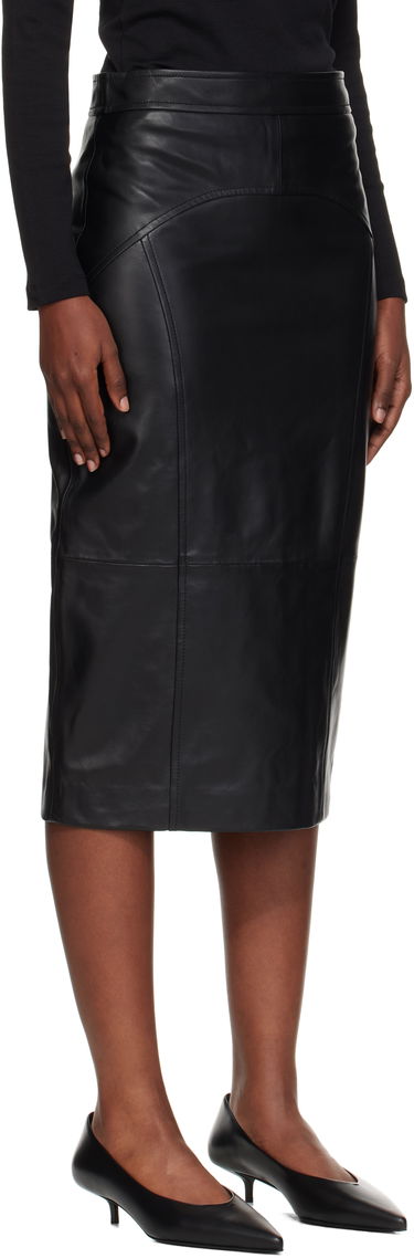 Пола Max Mara Max Mara Taiga Leather Midi Skirt Черно | 2526406011600, 1