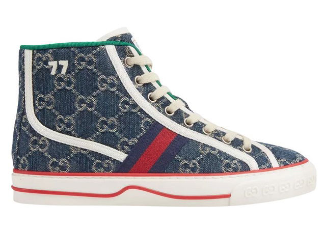 Кецове и обувки Gucci Tennis 1977 High Top Denim GG Print (Women's) Сиво | 627838 2KQ90 4464, 0