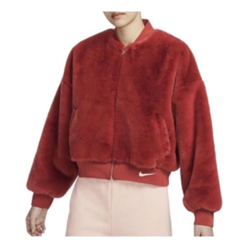 Яке бомбър Nike Sportswear Reversible Faux Fur Bomber Jacket Бургунди | FB8693-832
