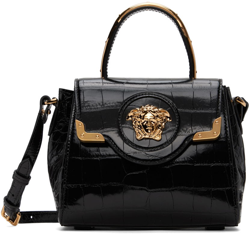 Дамска чанта Versace Black Croc-Effect 'La Medusa' Small Bag Черно | DBFI040_1A08724_1B00V