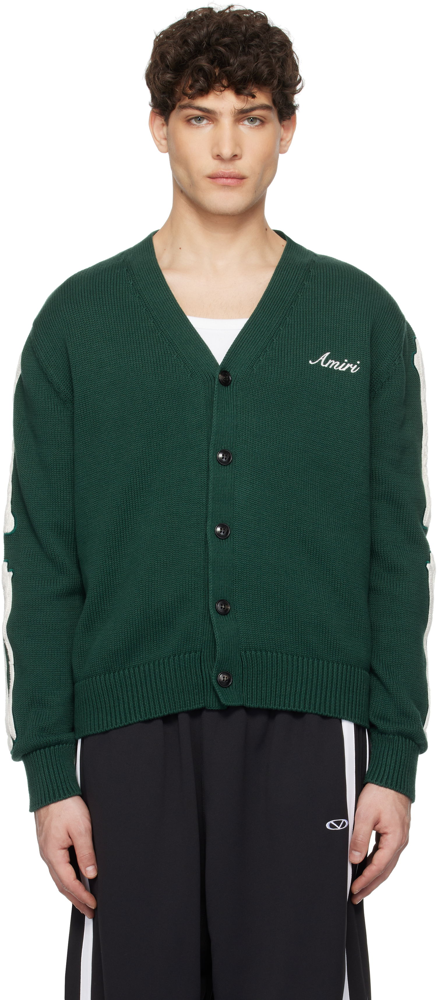 Пуловер AMIRI Amiri Bones Cardigan Зелено | AMKNCD1042, 0