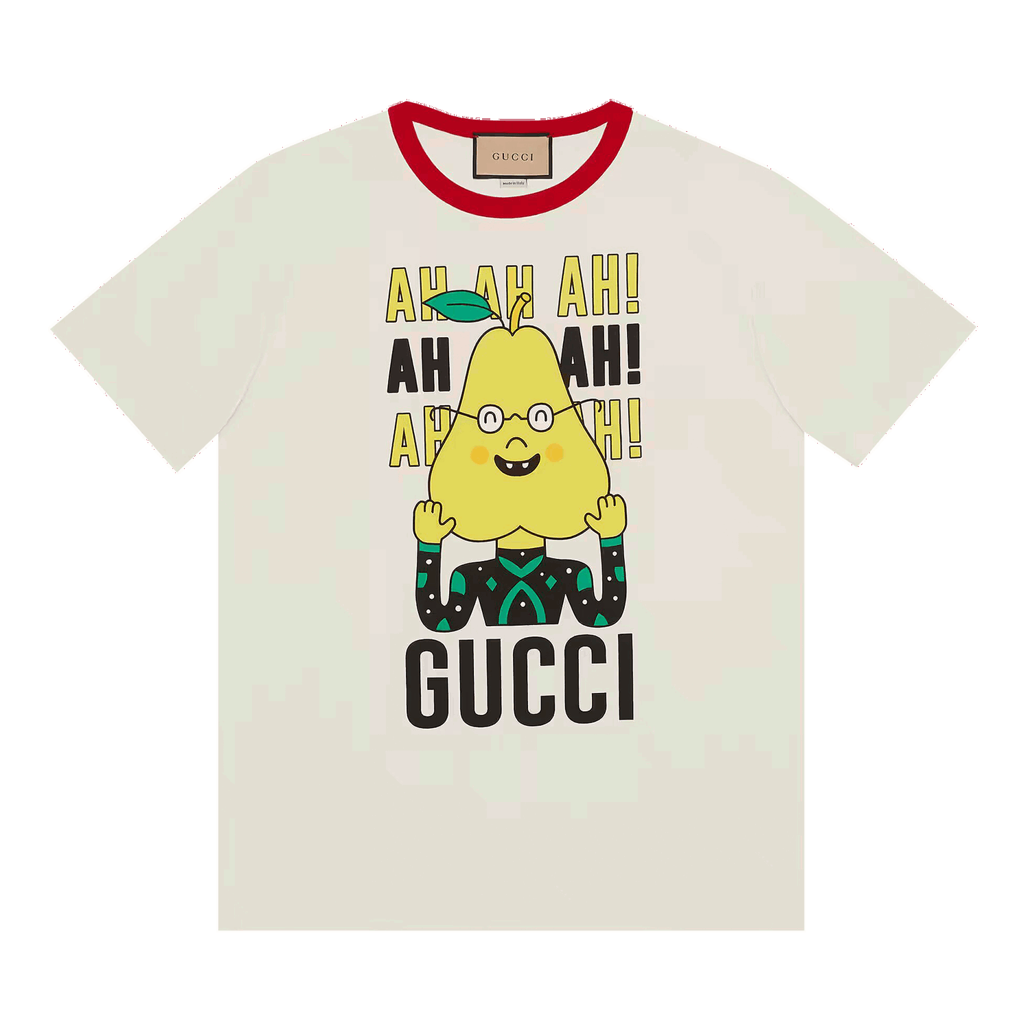 Тениска Gucci Pear Print Cotton T-Shirt Бяло | 703439 XJEIY 9095, 0