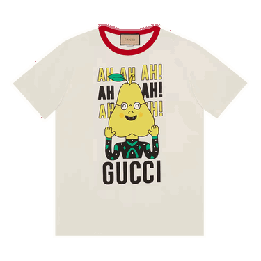 Тениска Gucci Pear Print Cotton T-Shirt Бяло | 703439 XJEIY 9095, 0