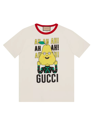 Тениска Gucci Pear Print Cotton T-Shirt Бяло | 703439 XJEIY 9095
