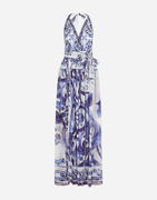 Long Sleeveless Chiffon Dress With Majolica Print