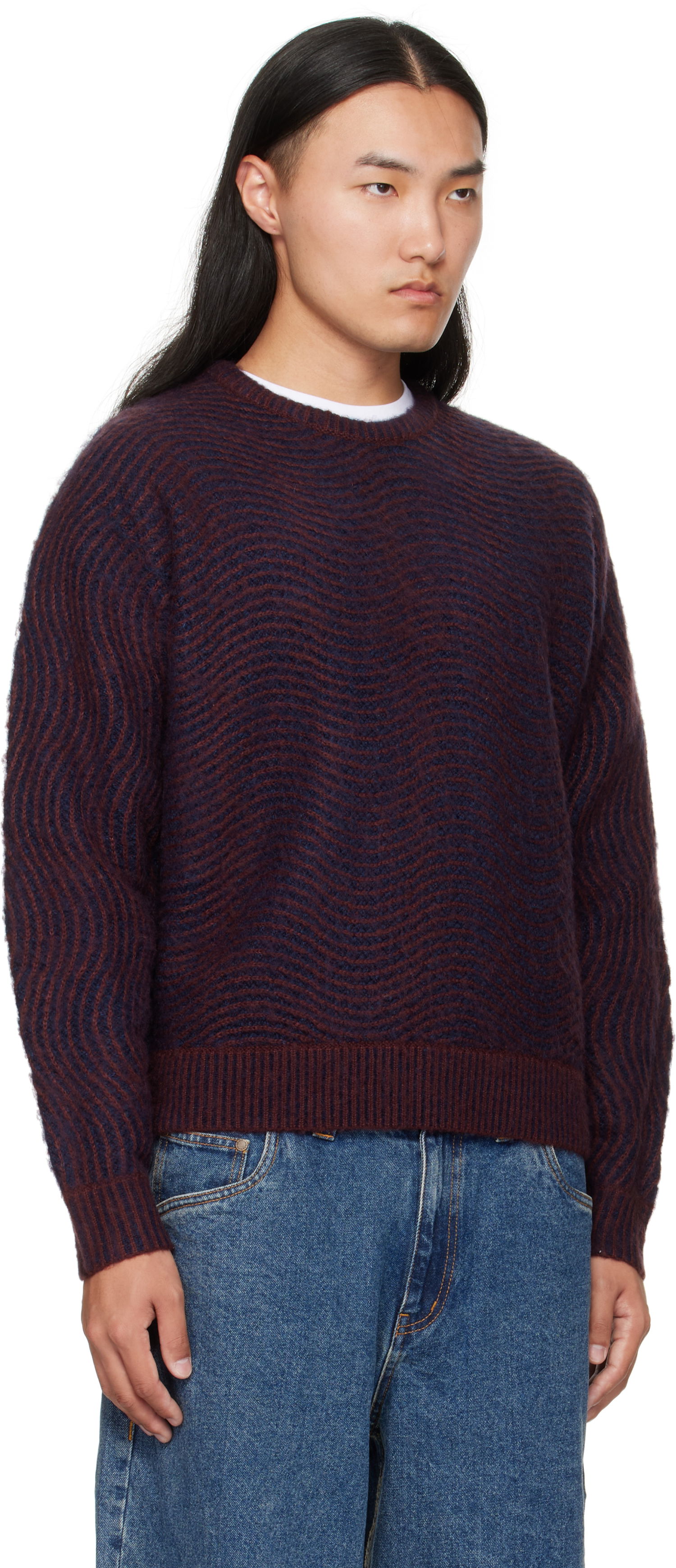 Пуловер Dime Dime Mohair Wave Knit Sweater Бургунди | DIMEFA254BUR, 1