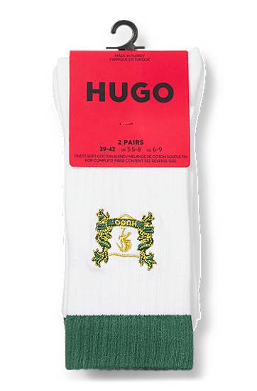 Чорапи BOSS Two-Pack of Cotton-Blend Short Socks with Embroidery Бяло | 50543173, 1