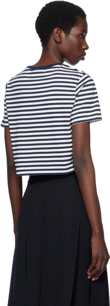 Съкратен топ MAISON KITSUNÉ Maison Kitsuné Fox Head Patch Striped Cropped T-Shirt Тъмно синьо | OW00110KJ0008, 2