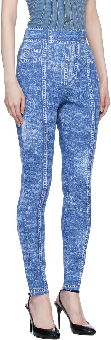 Клинове Balmain Denim Effect Knit Leggings Синьо | EF1PD185KH80, 1
