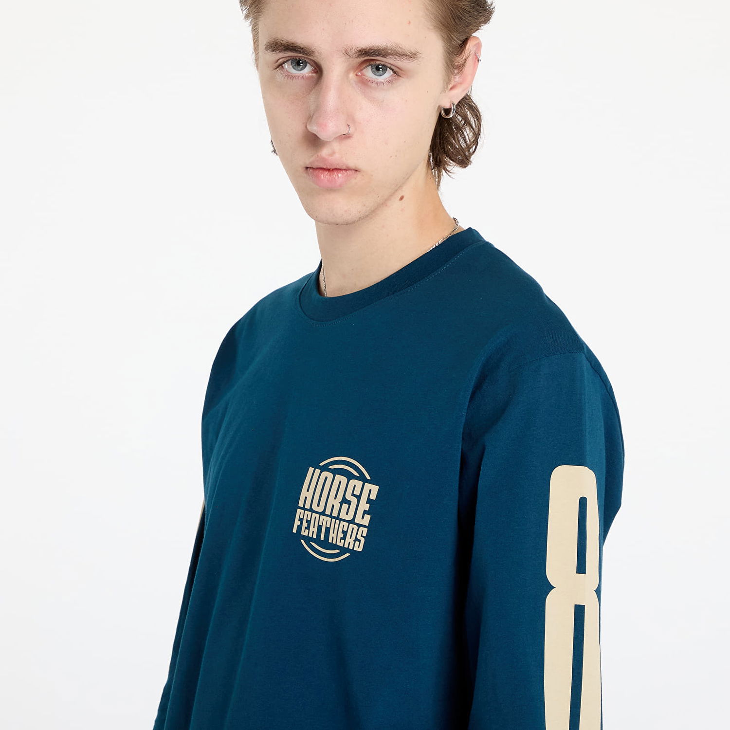 Тениска Horsefeathers T-shirt Tall Typo Long Sleeve T-Shirt Pond S Тъмно синьо | SM1356B, 1