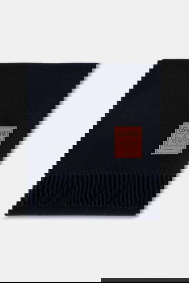 Шал GANNI Double Face Wool Solid Fringed Scarf Тъмно синьо | A6931, 1