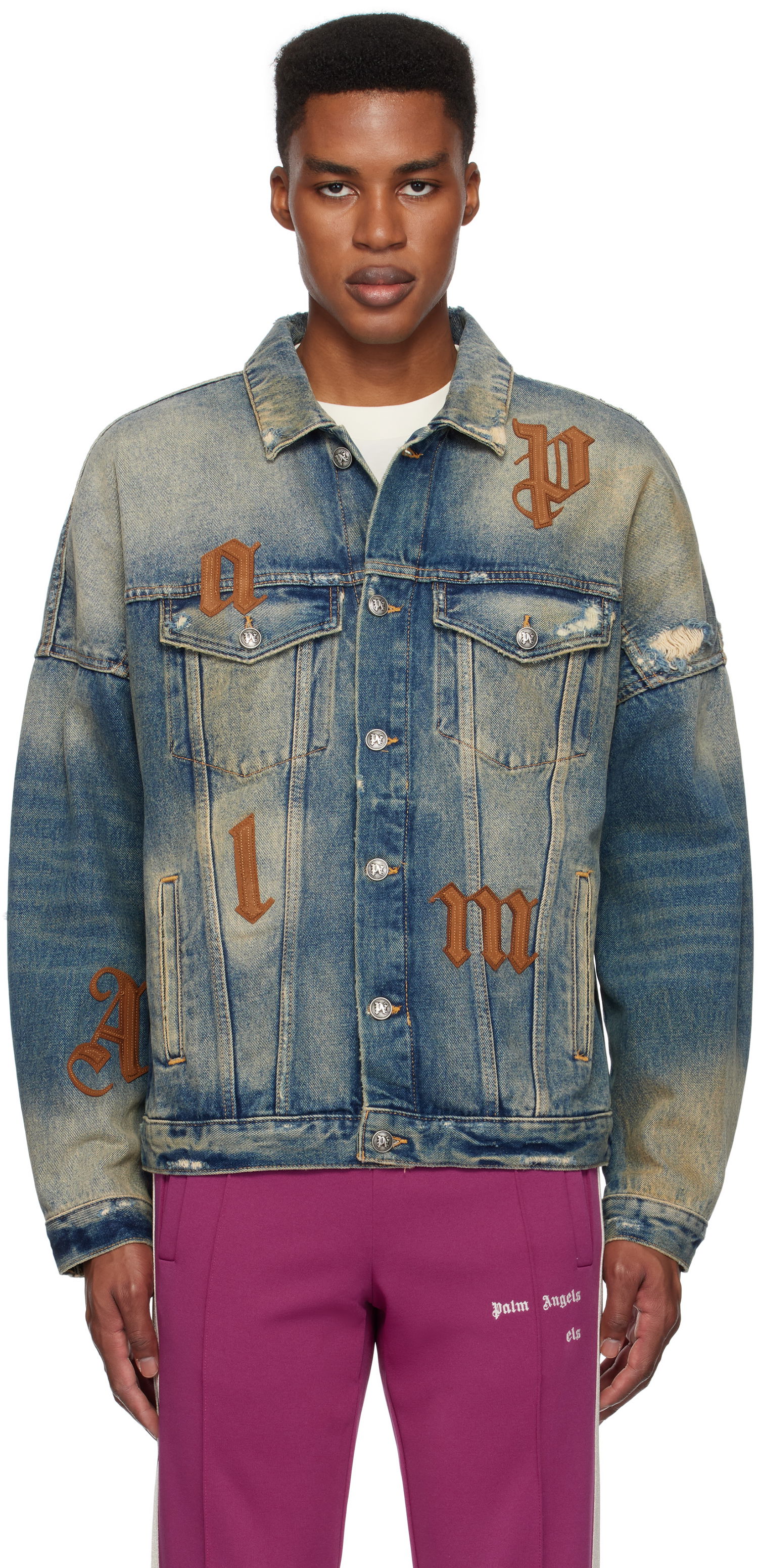 Яке Palm Angels Oversize Logo Patches Denim Jacket Синьо | PMYE006F24DEN0014564, 0