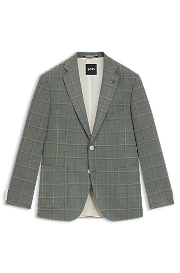 BOSS Checked Wool Blend Regular Fit Blazer