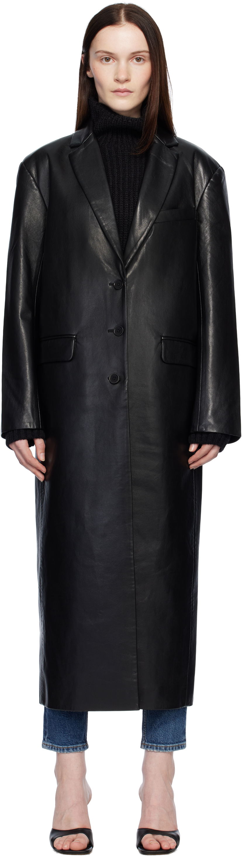 Палта Anine Bing Quinn Oversized Faux Leather Trench Черно | A-01-10220-000