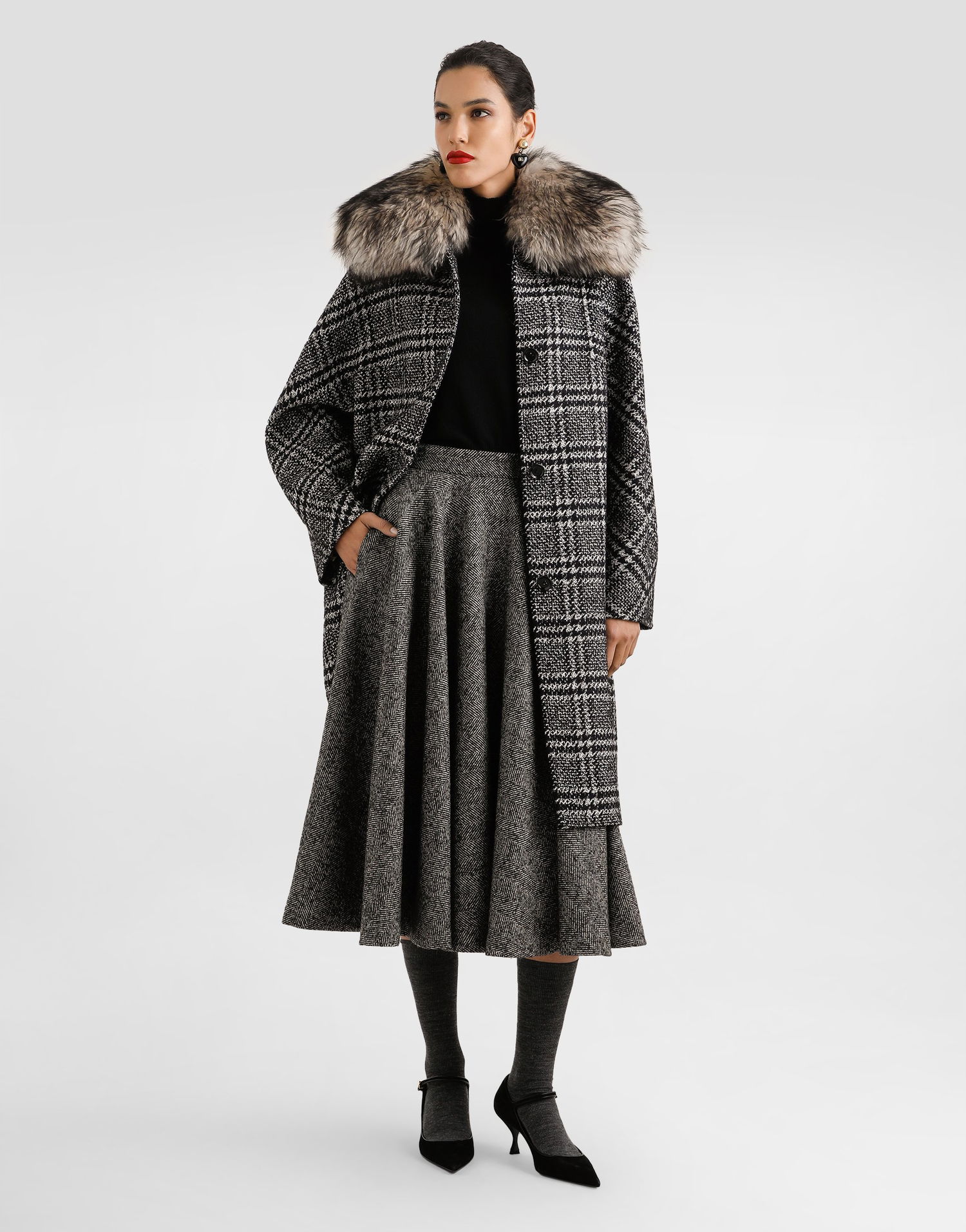 Палта Dolce & Gabbana Glen Plaid Coat with Fur Collar Многоцветен | F0GHGTFQZAHS8100, 1