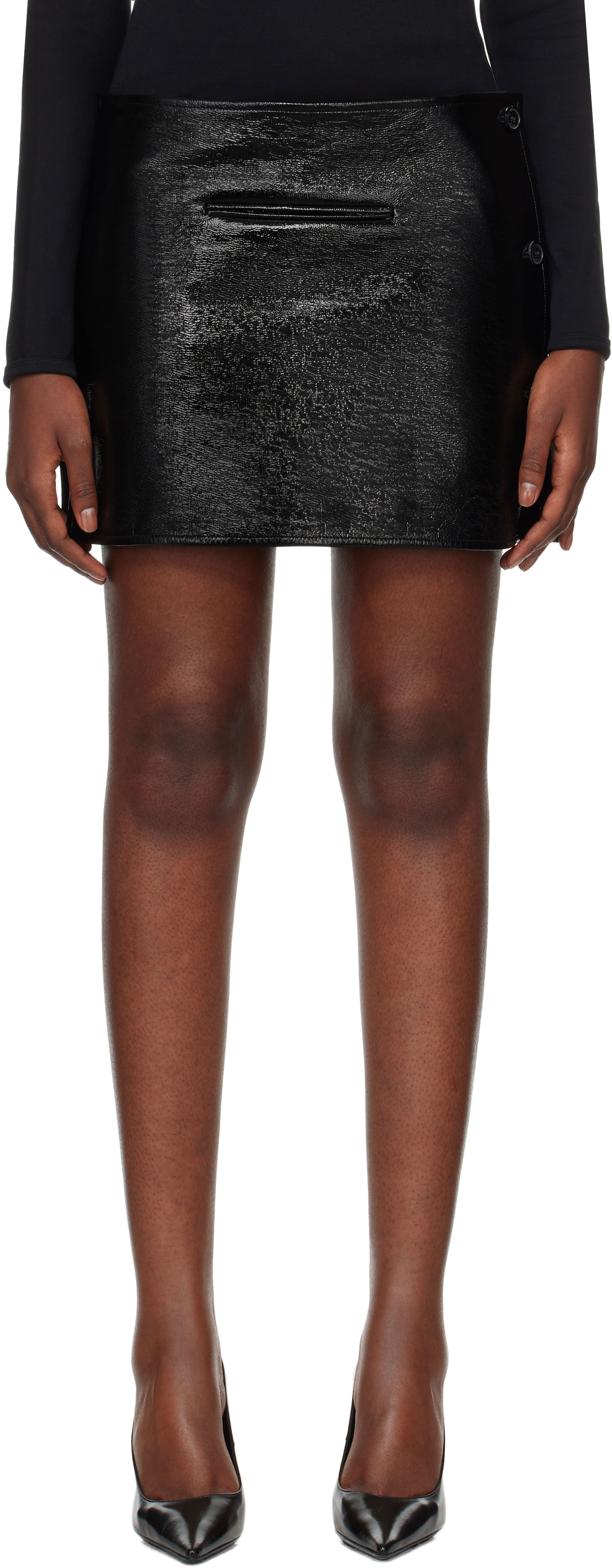 Пола Courrèges Vinyl Asymmetrical Miniskirt Черно | 424CJU204VY0014, 0