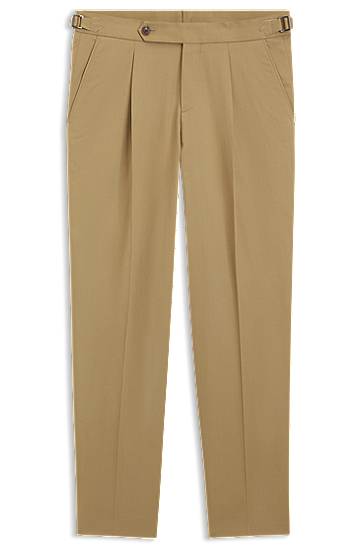 Панталони BOSS Pleated Tapered-Fit Stretch Cotton Trousers Бежово | 50556704, 0