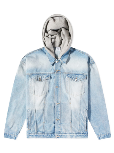 Hooded Denim Jacket Light Blue