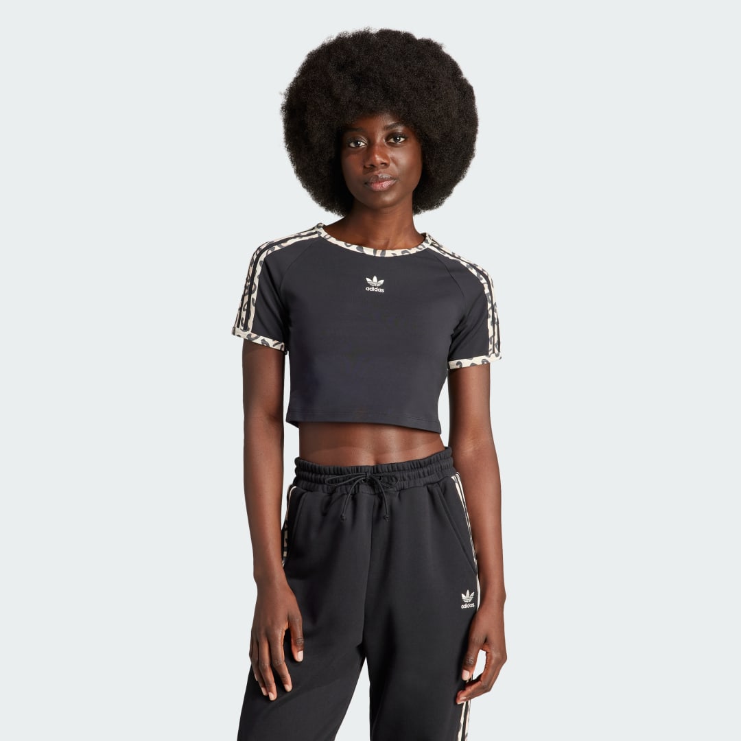 Съкратен топ adidas Originals Leopard Luxe Baby Tee Черно | IY7062, 0