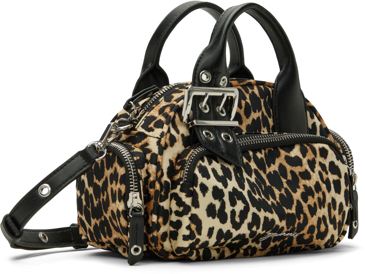 Дамска чанта GANNI Leopard Mini Polochon Bag Металик | A6740, 1