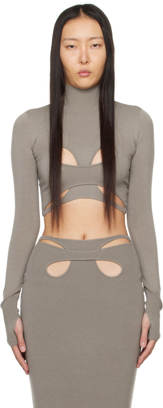 Съкратен топ Dion Lee Mobius Loop Cutout Long Sleeve Top Сиво | A7783PS24, 0