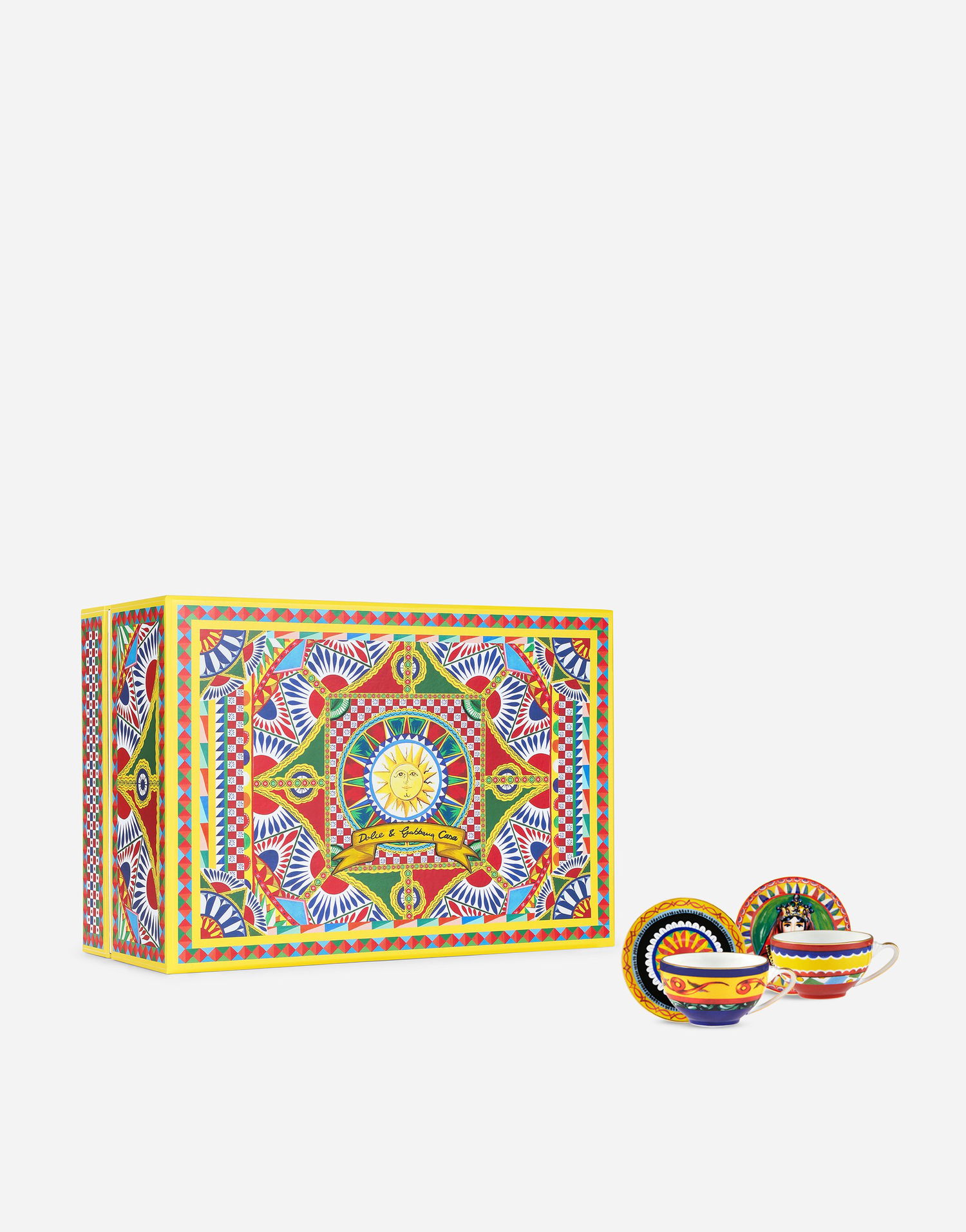 Домашен декор Dolce & Gabbana Ornate Porcelain Teacups and Saucers Gift Set with Sun Motif Многоцветен | TC0S20TCM08UC156, 0