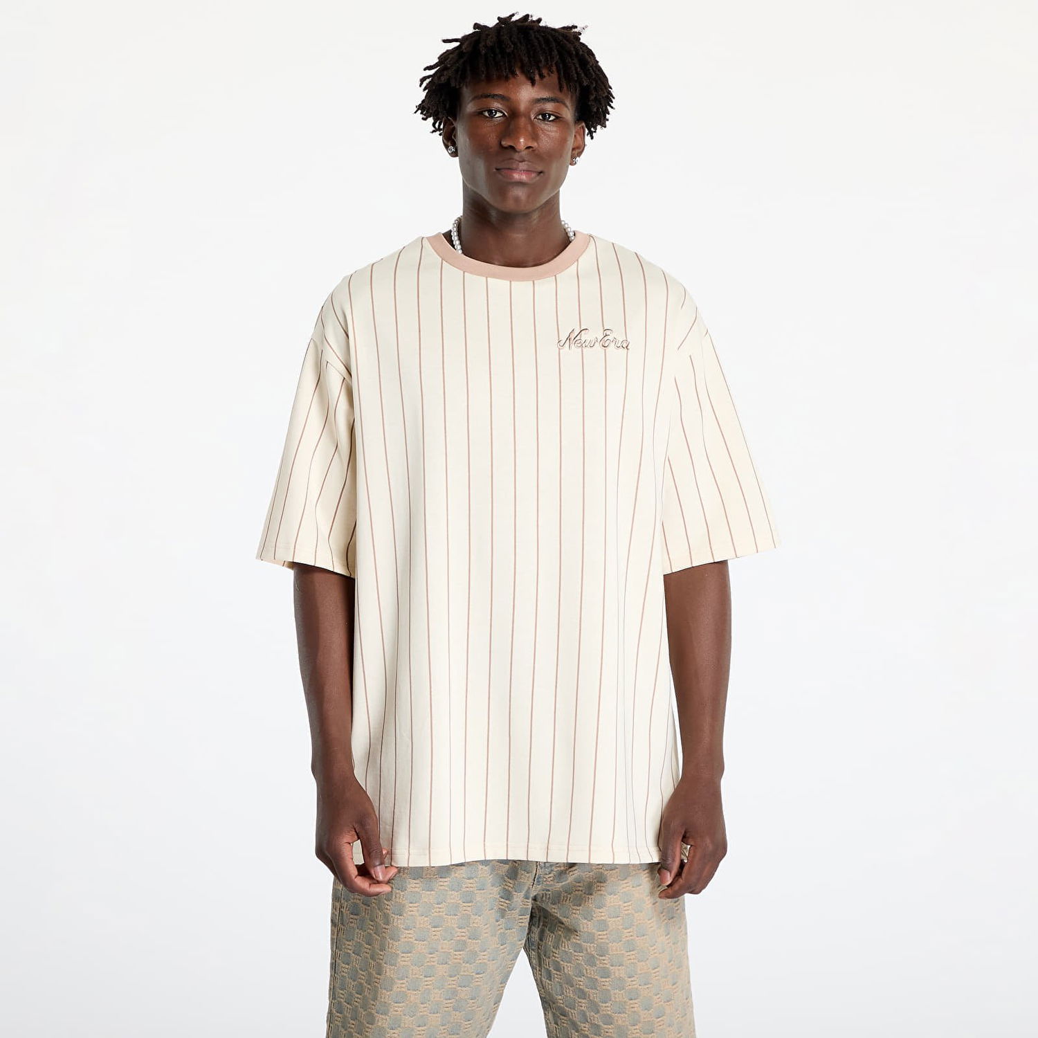 Тениска New Era Pinstripe Oversized Tee UNISEX Light Cream Бежово | 60564847, 0