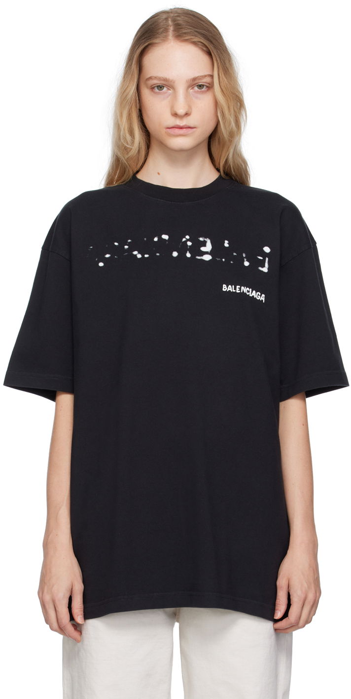 Тениска Balenciaga Hand Drawn T-Shirt Черно | 641655 TOVO5, 0
