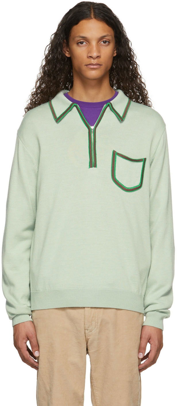 Поло тениска Awake NY Sweet Memory Long Sleeve Zip-Up Knit Polo with Contrast Trim Зелено | AWK-FW21-KN005