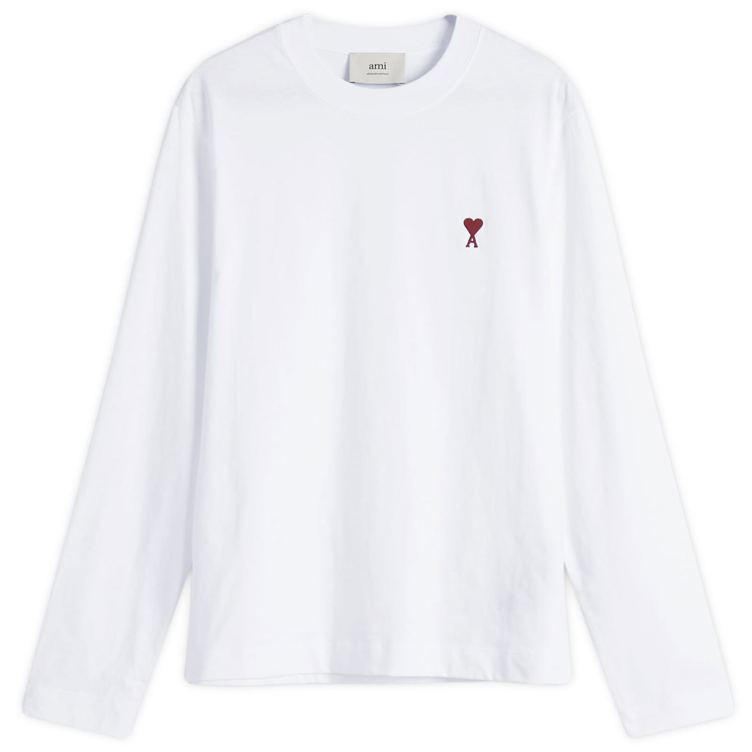 Тениска AMI AMI Small A Heart Long Sleeve T-Shirt, Size Large Бяло | BFUTS235-724-100, 0
