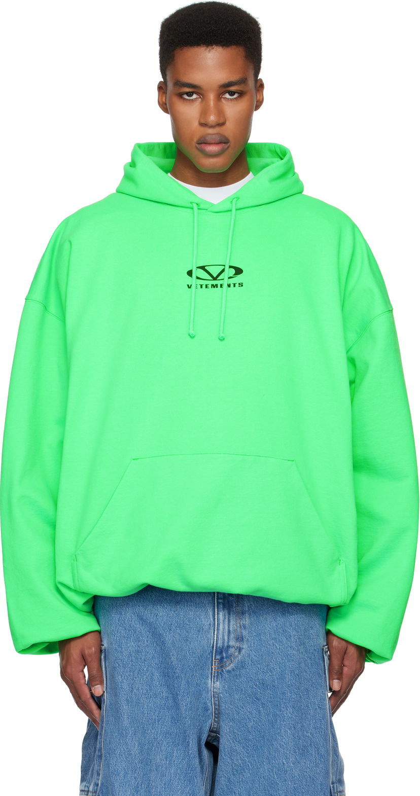 Суитчър VETEMENTS Oval Logo Cropped Boxy Hoodie Зелено | UA66HD600E