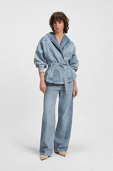 Яке BOSS Denim Peplum Jacket with Belt Синьо | 50554678, 1