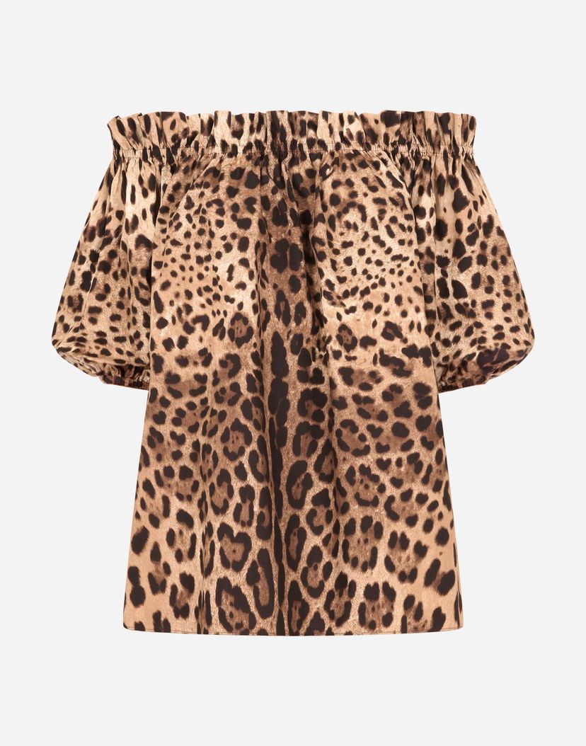 Риза Dolce & Gabbana Dolce & Gabbana Short-sleeved Leopard-print Poplin Top Многоцветен | F71J7THS5E3HY13M