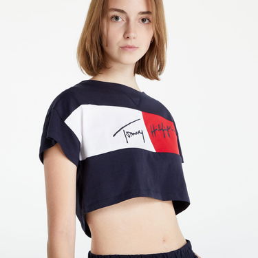 Съкратен топ Tommy Hilfiger Cropped T-shirt Тъмно синьо | UW0UW03467-DW5, 4