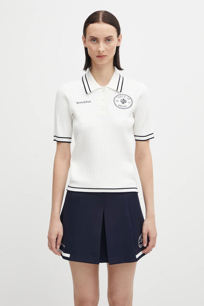 Поло тениска Sporty & Rich Polo Eden Crest Cable Knit Бяло | TO06860666WH50