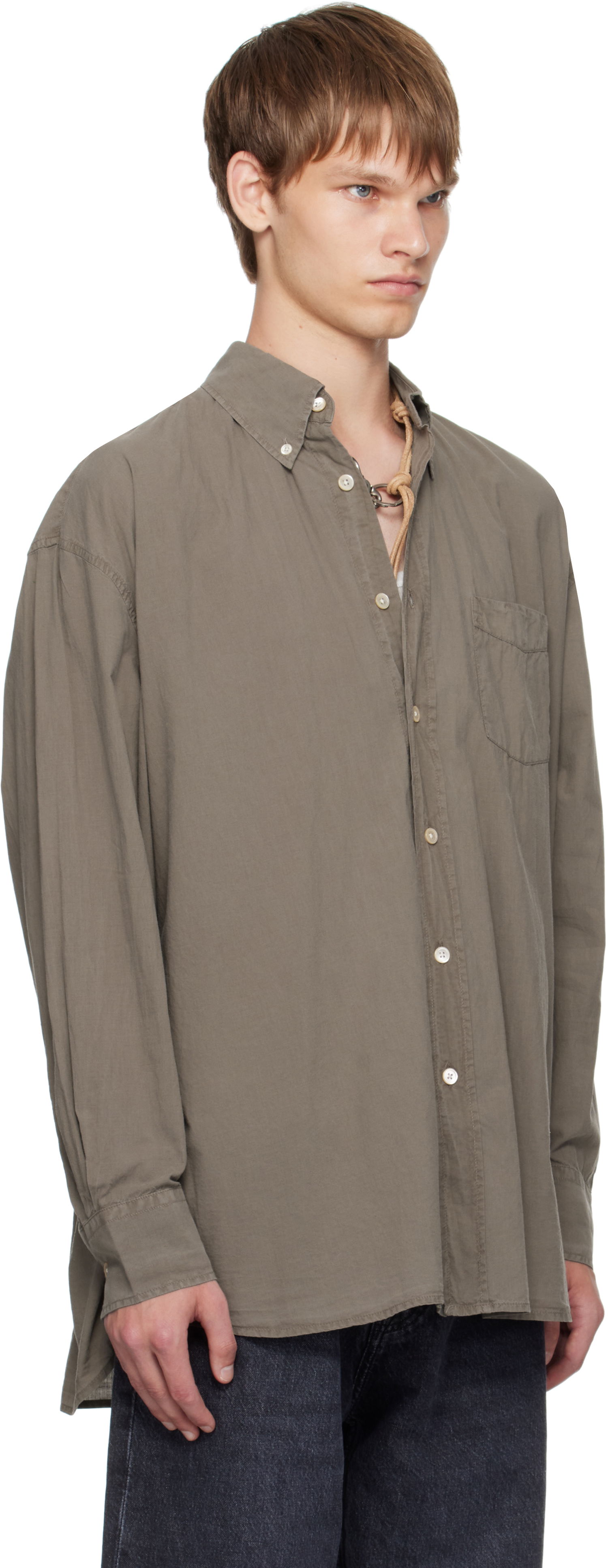 Риза OUR LEGACY Our Legacy Borrowed Button-Down Shirt Зелено | M4252BC, 1