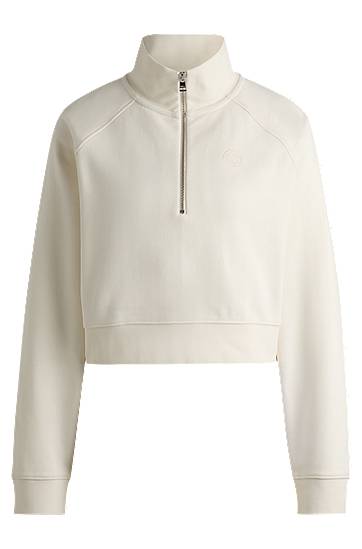 Пуловер BOSS Cropped Cotton Terry Sweatshirt with Embroidered Logo Бяло | 50537102, 0