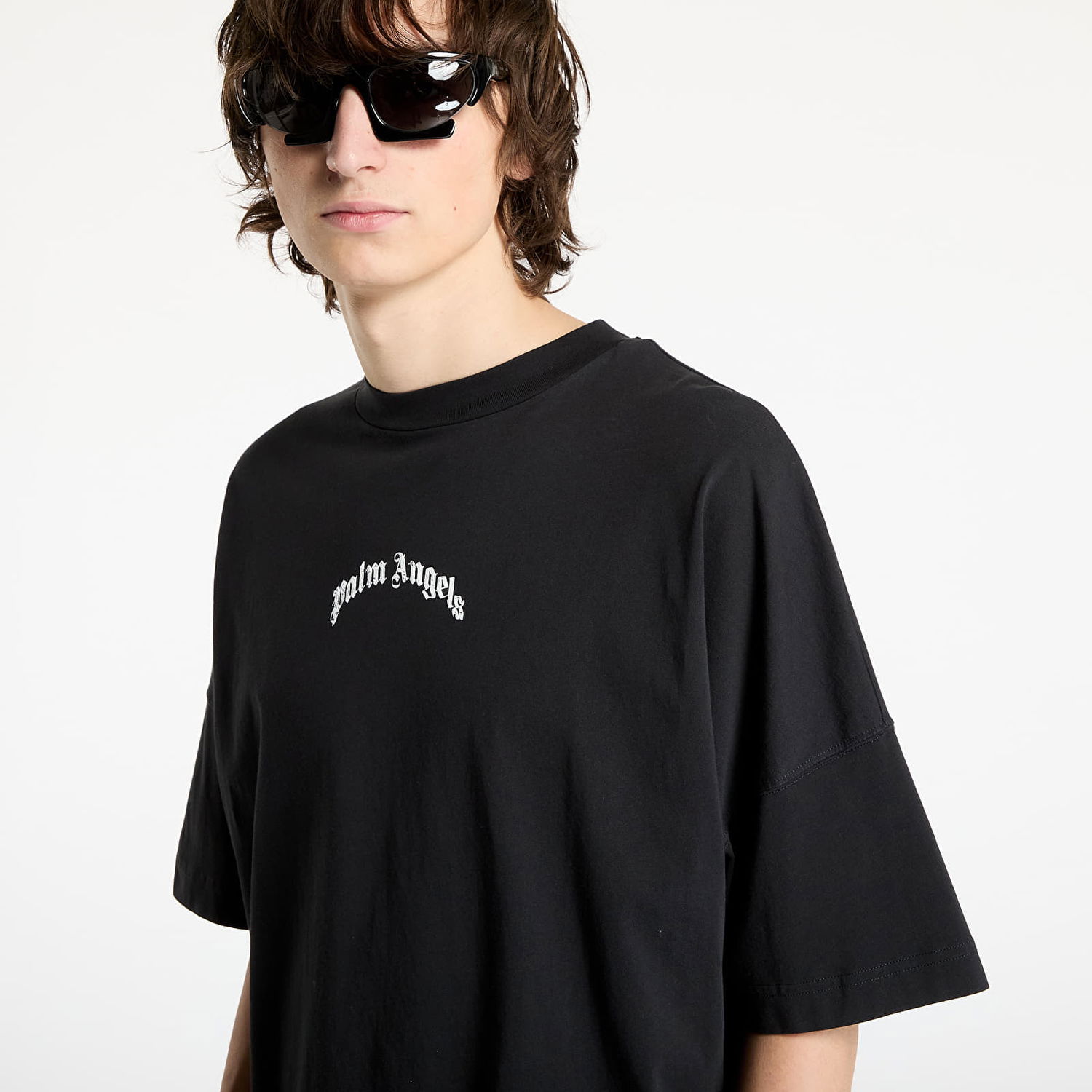 Тениска Palm Angels Curved Logo T-Shirt Черно | PMAA002S25JER0011003, 1
