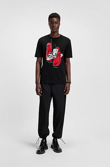 Тениска BOSS Jersey T-Shirt with Boxing Graphic Черно | 50542560, 1