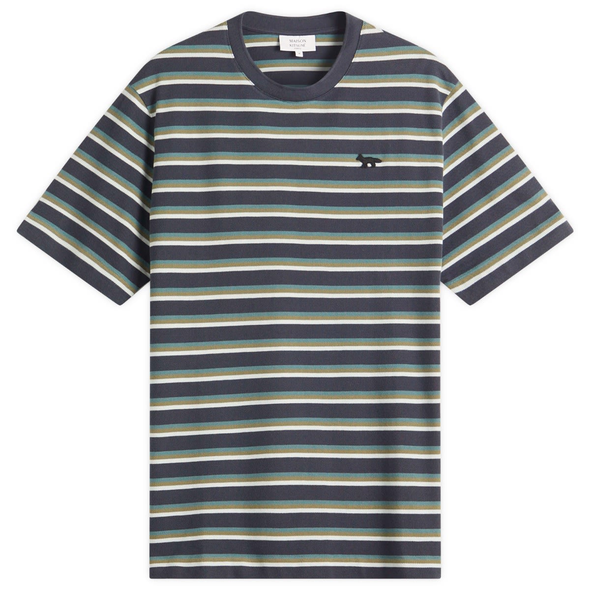Тениска MAISON KITSUNÉ Maison Kitsuné Profile Fox Patch Striped Comfort T-Shirt Тъмно синьо | OM00103KJ7010-0288, 1