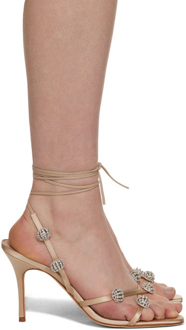 Аксесоари Manolo Blahnik Manolo Blahnik Elsaka Crystal-Embellished Satin Heeled Sandals Бежово | 422-1358, 0