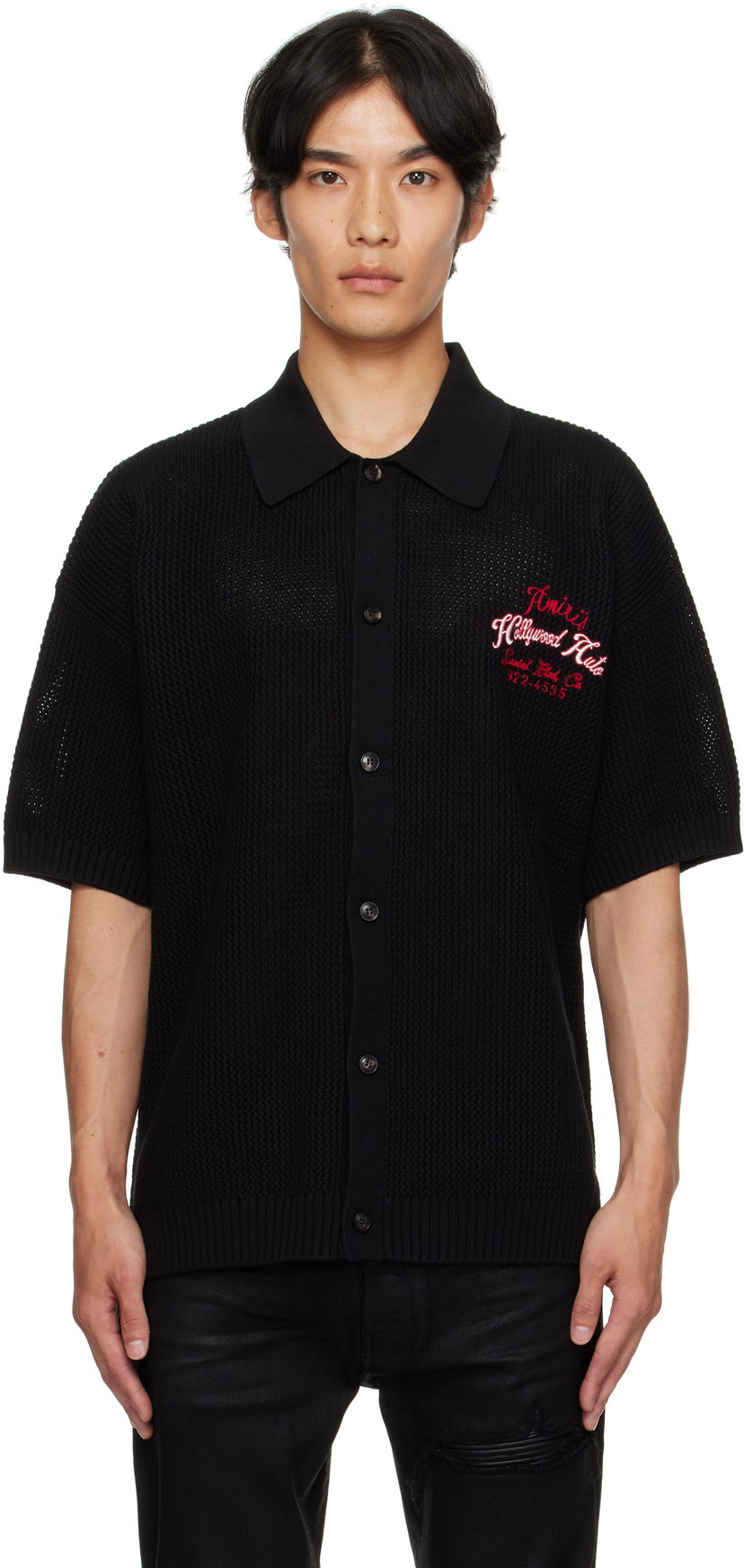 Поло тениска AMIRI AMIRI 'Hollywood Auto' Mesh Polo Shirt Черно | AMKNIR1028