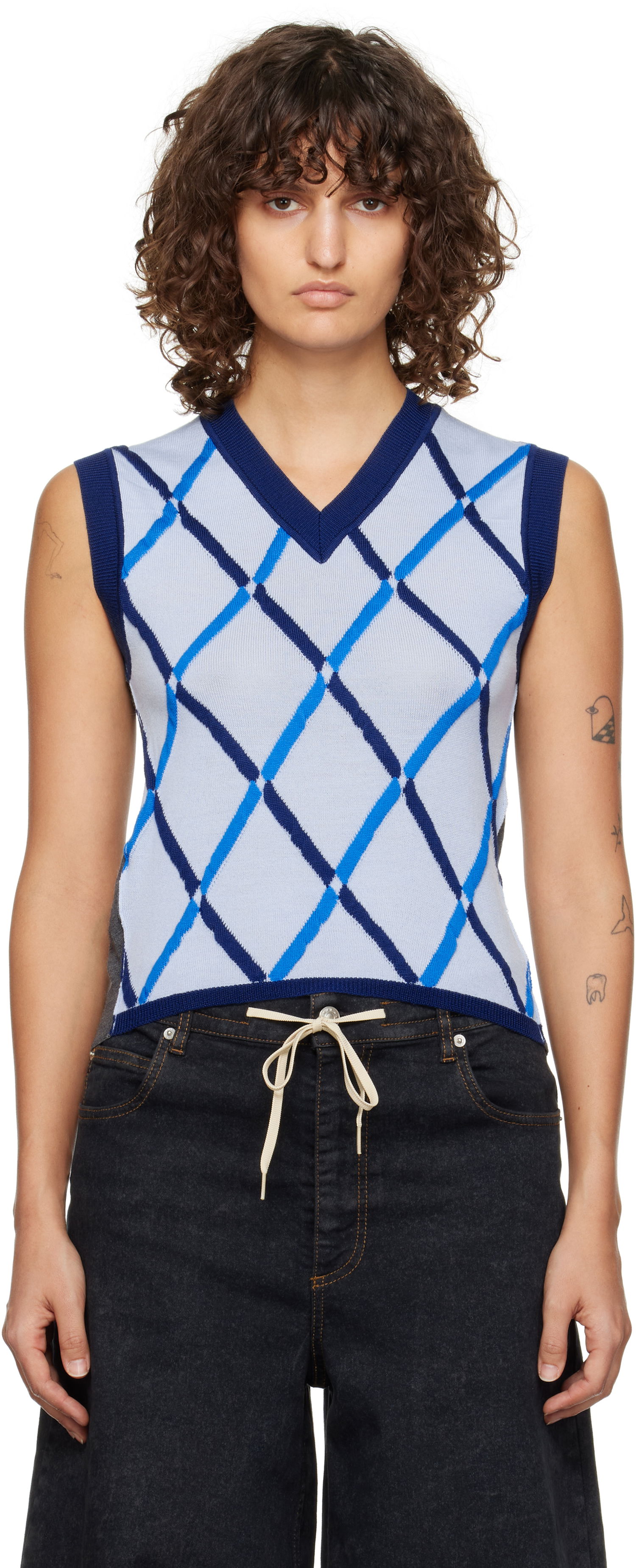 Пуловер Marni Argyle Half & Half Vest Синьо | CVMD0128Q1 UFW530, 0