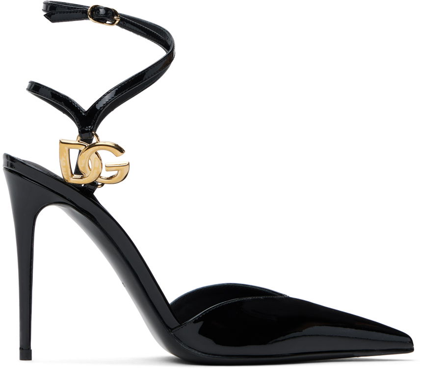 Кецове и обувки Dolce & Gabbana Lollo Patent Leather Slingback Heels Черно | CG0726 AP622, 0